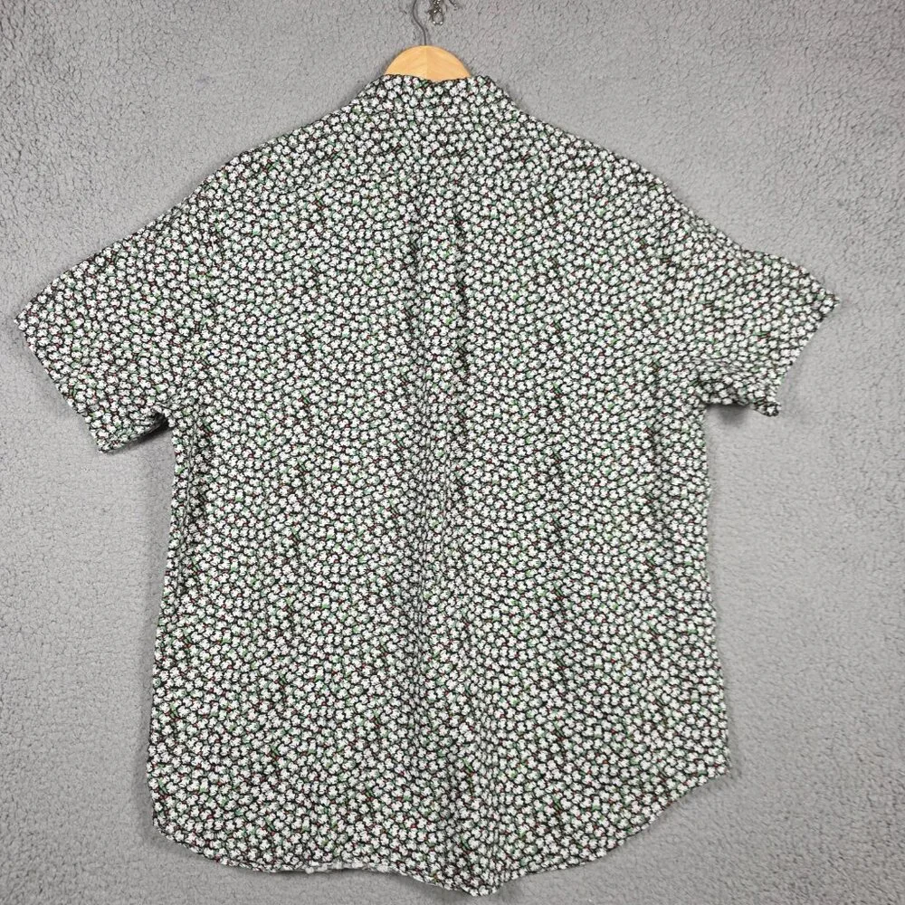 J. Crew Shirt Mens Large Dark Floral Frog All Over Print 100% Linen Classic Fit